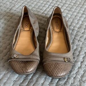 Me Too Grey Taupe Leather Loafers with Buckle Accent